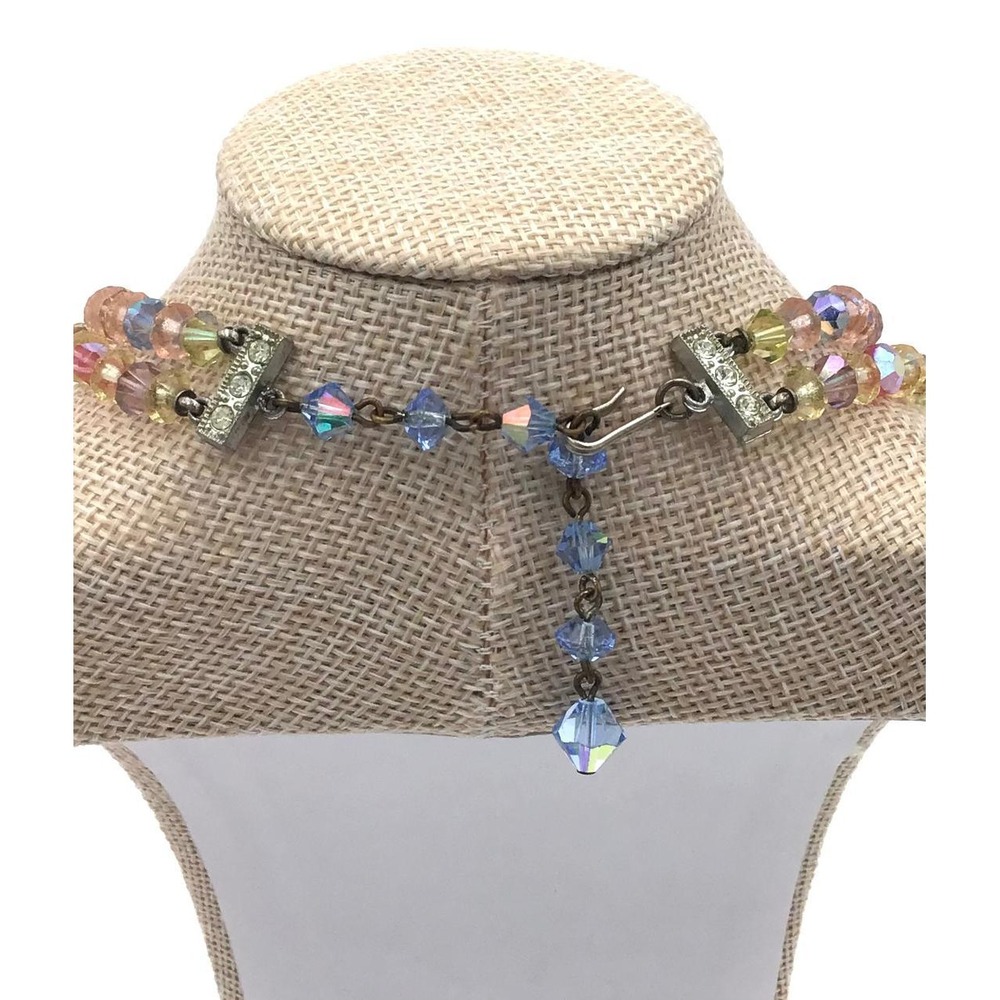 Vintage Aurora Borealis Crystal Bead Double Strand Necklace Pastel Rainbow 16" - Picture 5 of 7